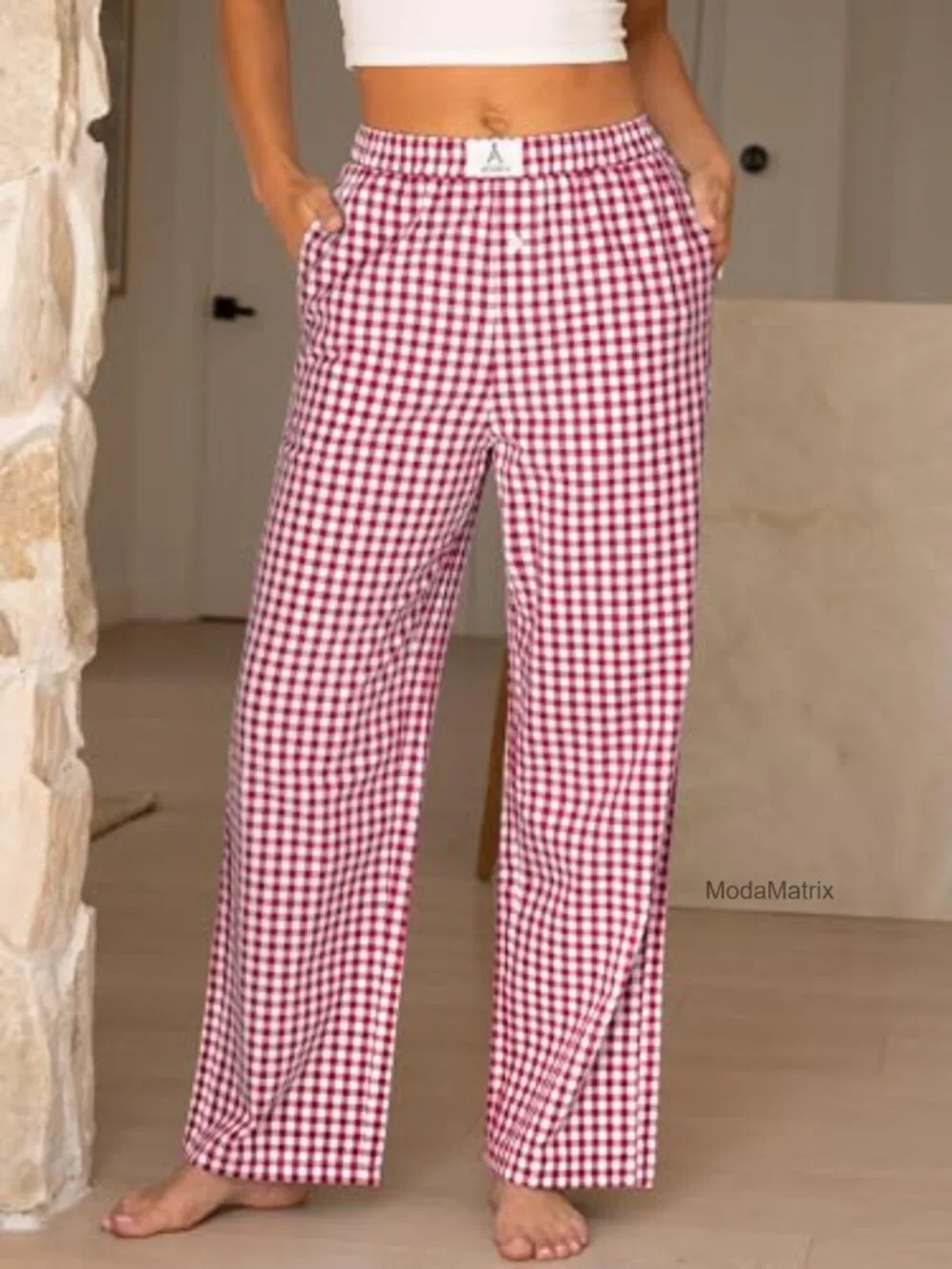 Women's Gingham Lounge Pajama Pants with Pockets - Relaxed Fit